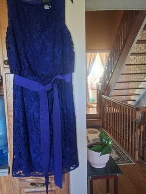 Tahari Navy Blue Lace Dress with Waist Tie